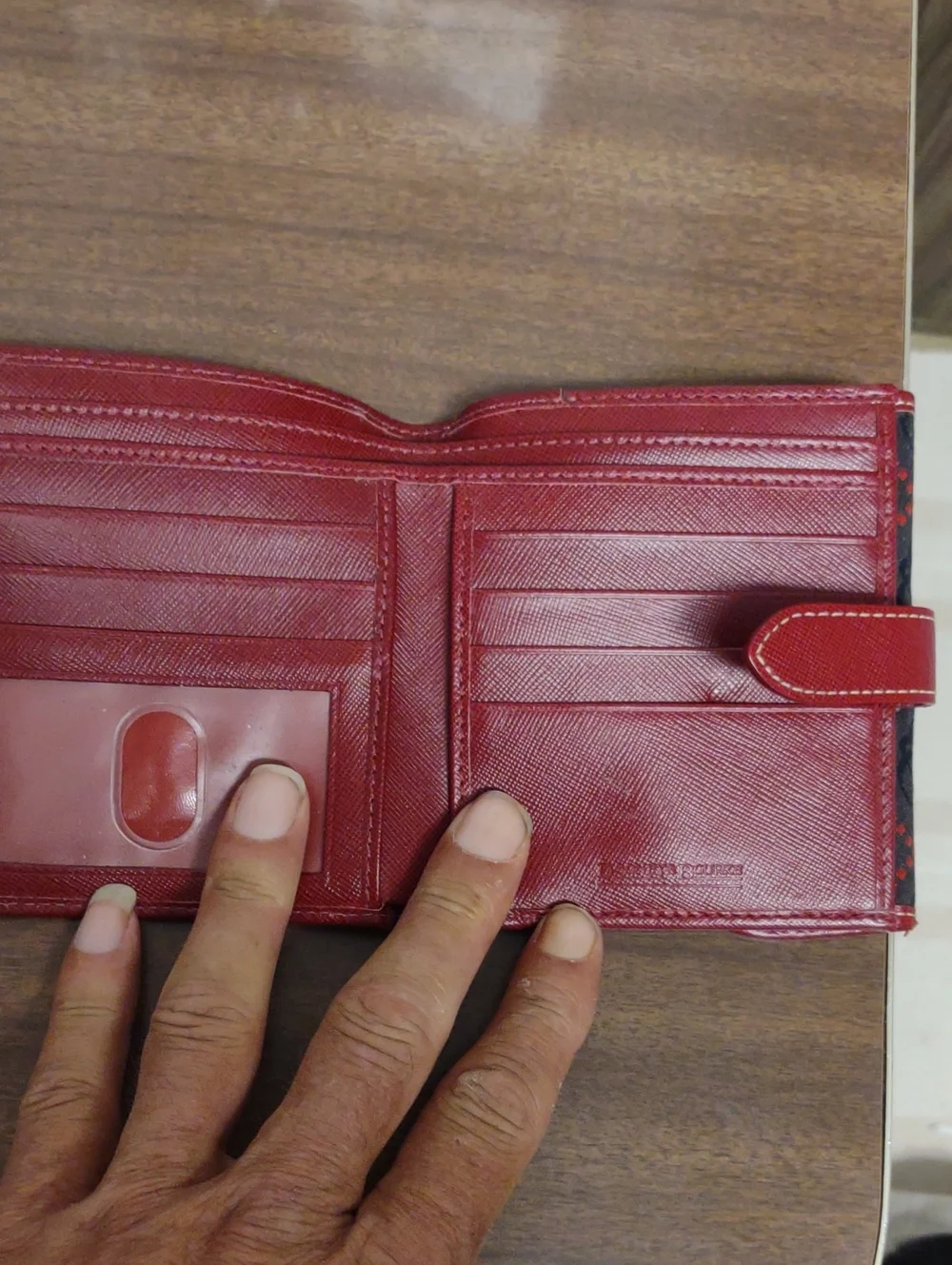 Dooney & Bourke Vintage Dark Gray Wallet with Red Trim and Gold Plate